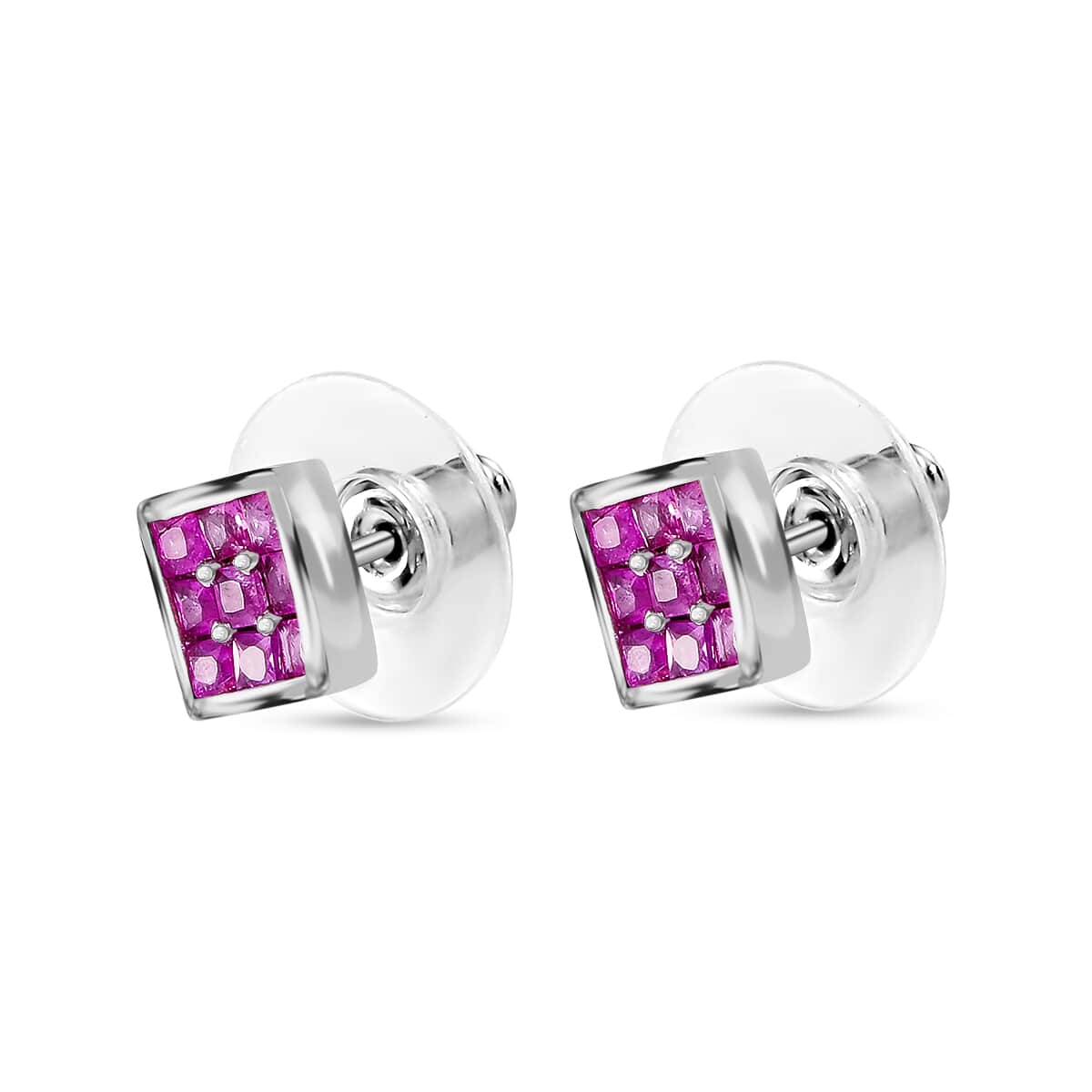 Madagascar Pink Sapphire Stud Earrings in Platinum Plated Sterling Silver,Stud Earrings For Women, Anniversary Gifts For Women 1.00 ctw image number 3