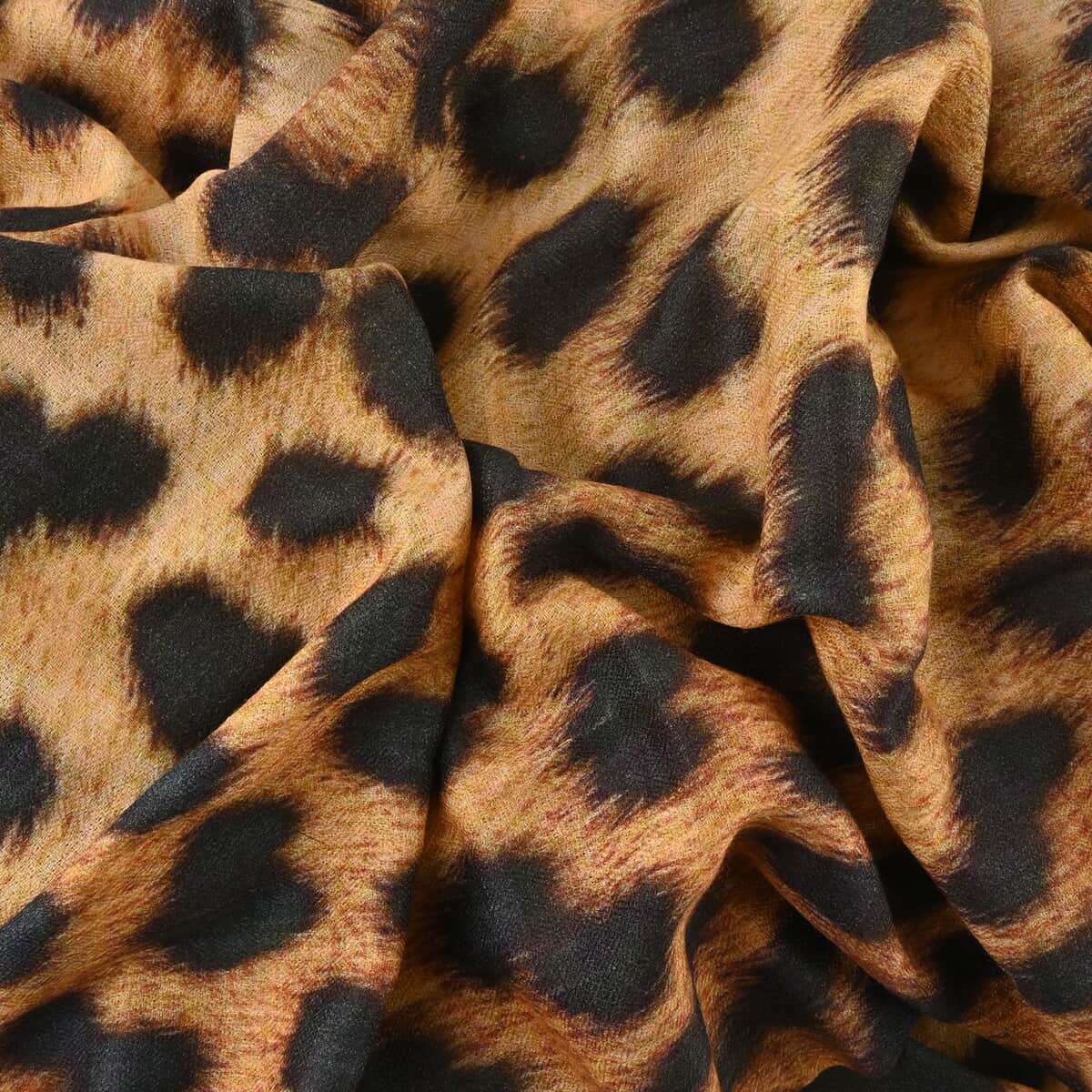 Tamsy Brown Leopard Printed Cashmere Wool Scarf image number 2