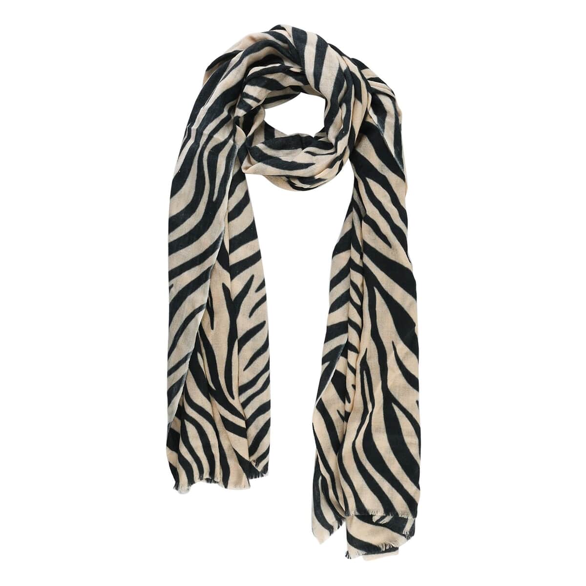 Tamsy Black and Beige Zebra Pattern Cashmere Wool Scarf image number 0
