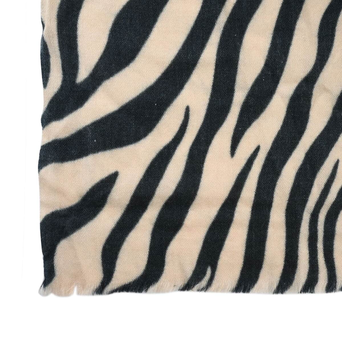 Tamsy Black and Beige Zebra Pattern Cashmere Wool Scarf image number 1