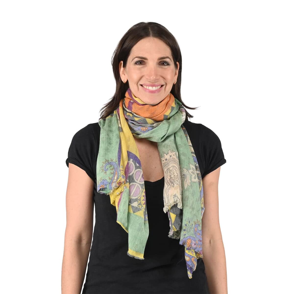 Tamsy Multi Color Floral Printed Cashmere Wool Scarf image number 1