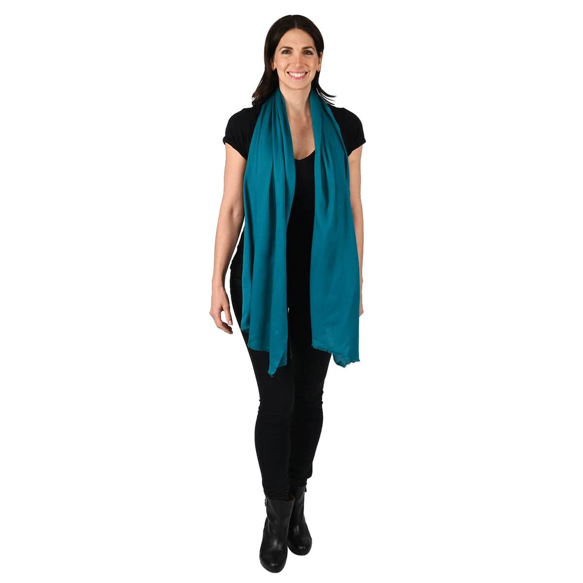 Tamsy Teal Cashmere Wool Scarf image number 0