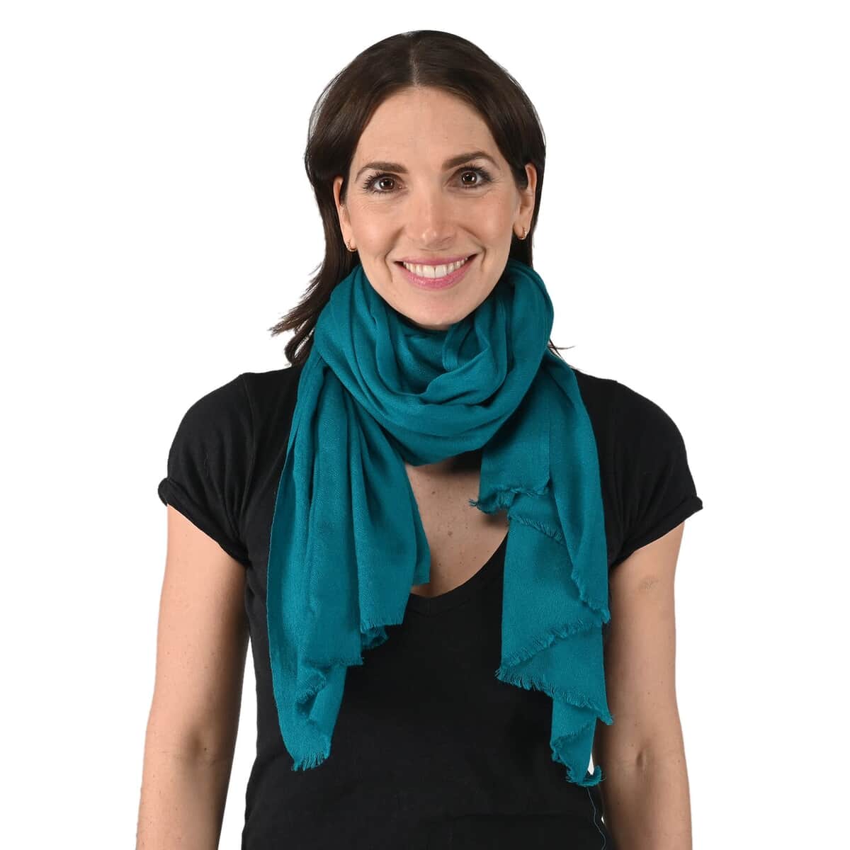 Tamsy Teal Cashmere Wool Scarf image number 1