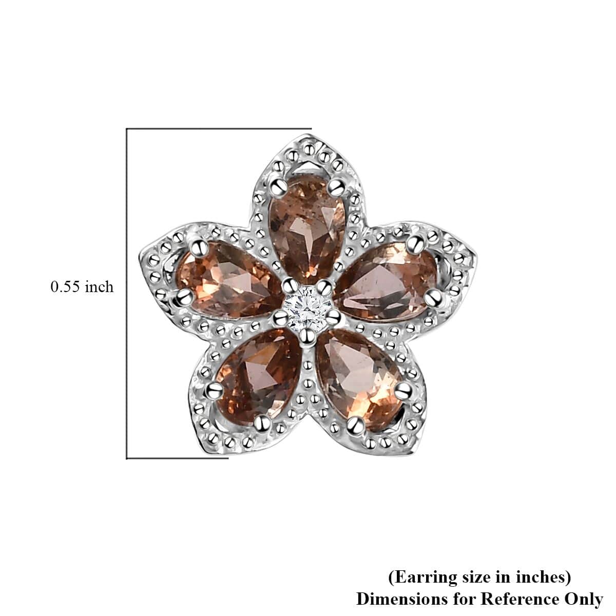 Jenipapo Andalusite and Natural White Zircon Floral Stud Earrings in Platinum Over Sterling Silver 2.50 ctw image number 4