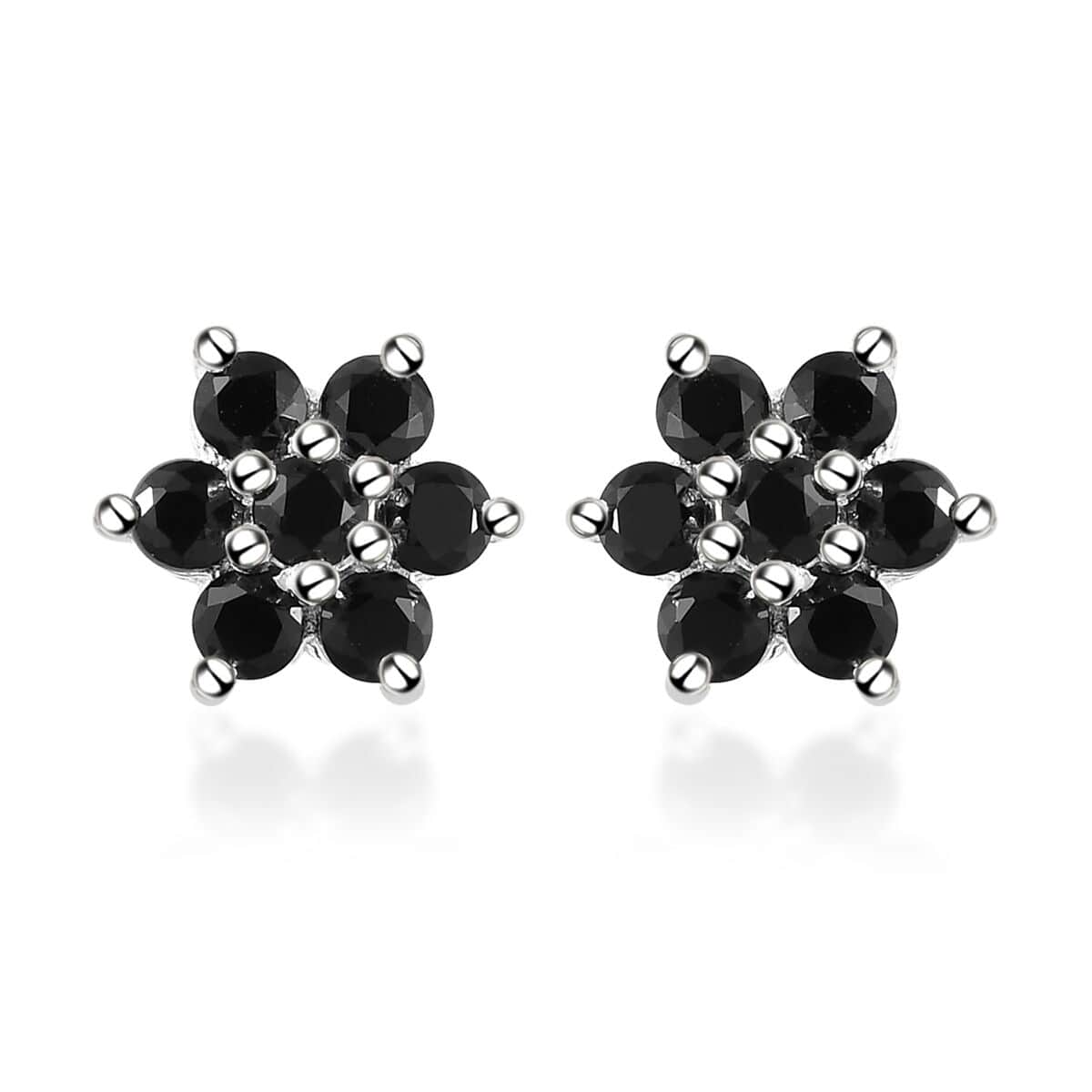 Natural Thai Black Spinel Floral Stud Earrings in Sterling Silver 1.00 ctw image number 0