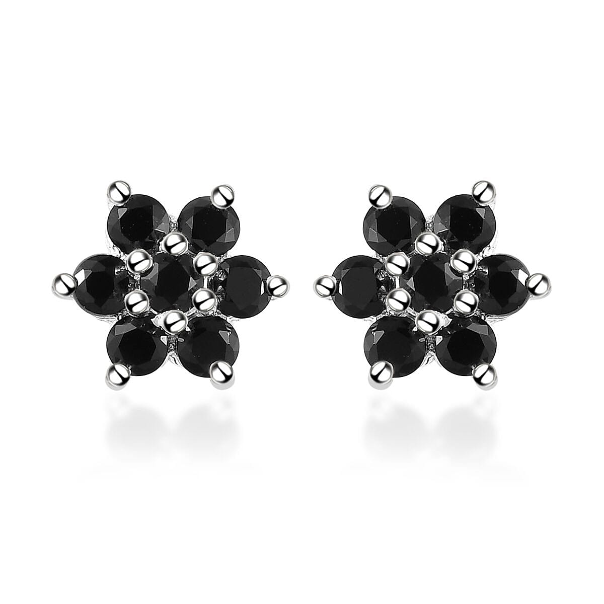 Natural Thai Black Spinel Floral Stud Earrings in Sterling Silver 1.00 ctw image number 0