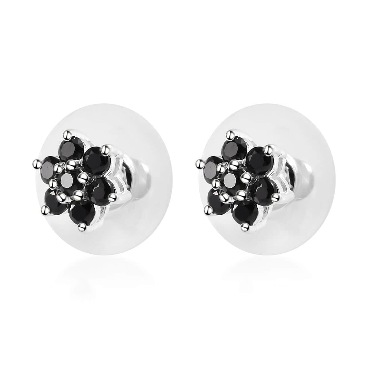 Natural Thai Black Spinel Floral Stud Earrings in Sterling Silver 1.00 ctw image number 3