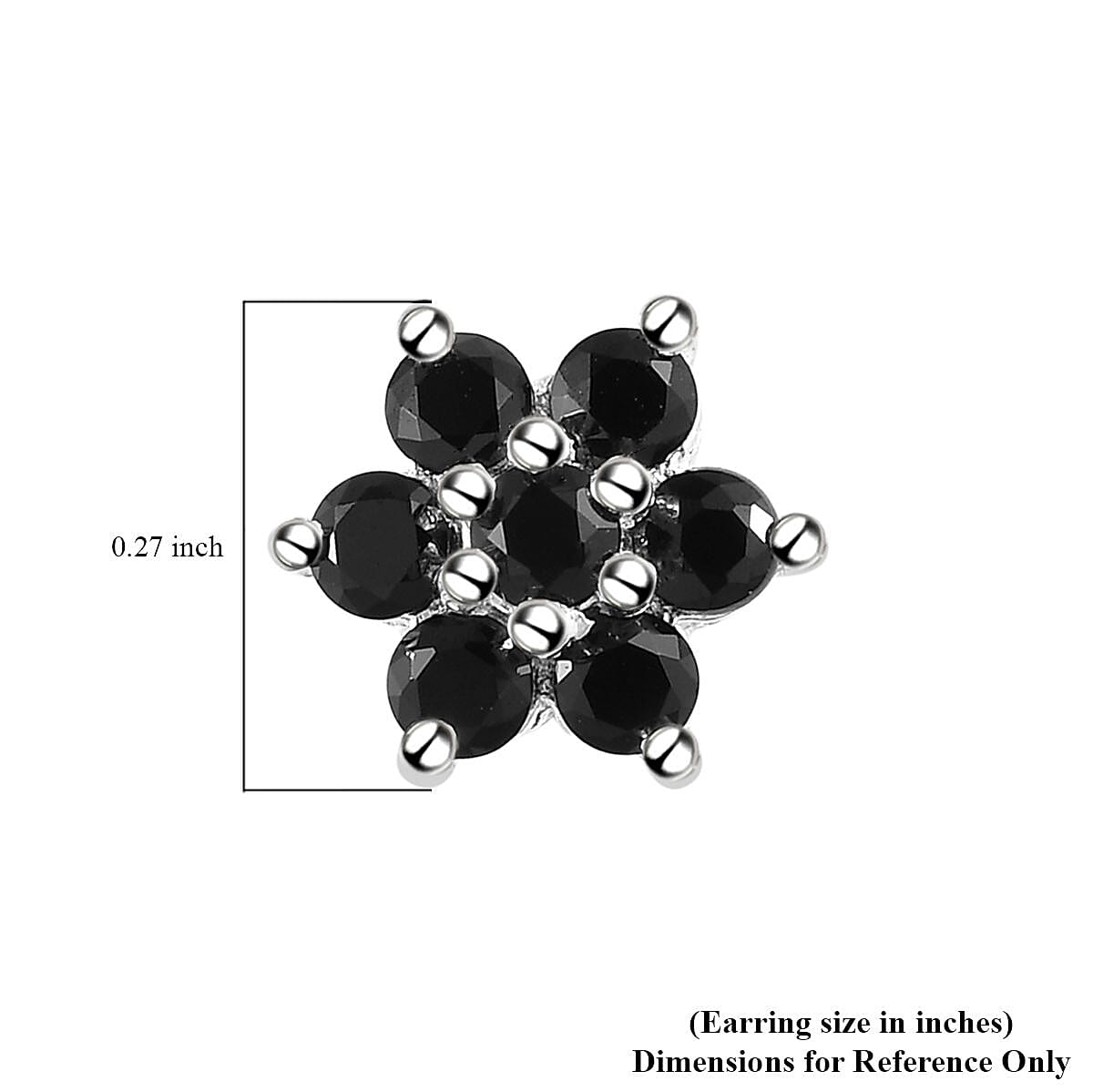 Thai Black Spinel Floral Stud Earrings in Sterling Silver 1.00 ctw