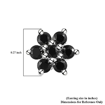 Thai Black Spinel Floral Stud Earrings in Sterling Silver 1.00 ctw