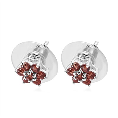 Mozambique Garnet Floral Stud Earrings in Sterling Silver 0.85 ctw