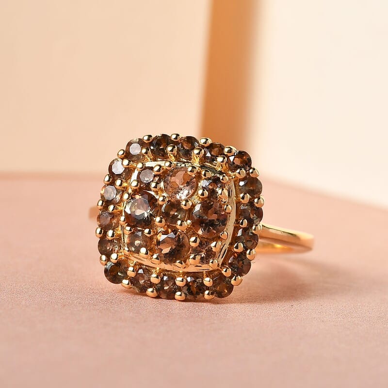 Jenipapo Andalusite Cluster Ring in Vermeil Yellow Gold Over Sterling Silver (Size 5.0) 1.40 ctw