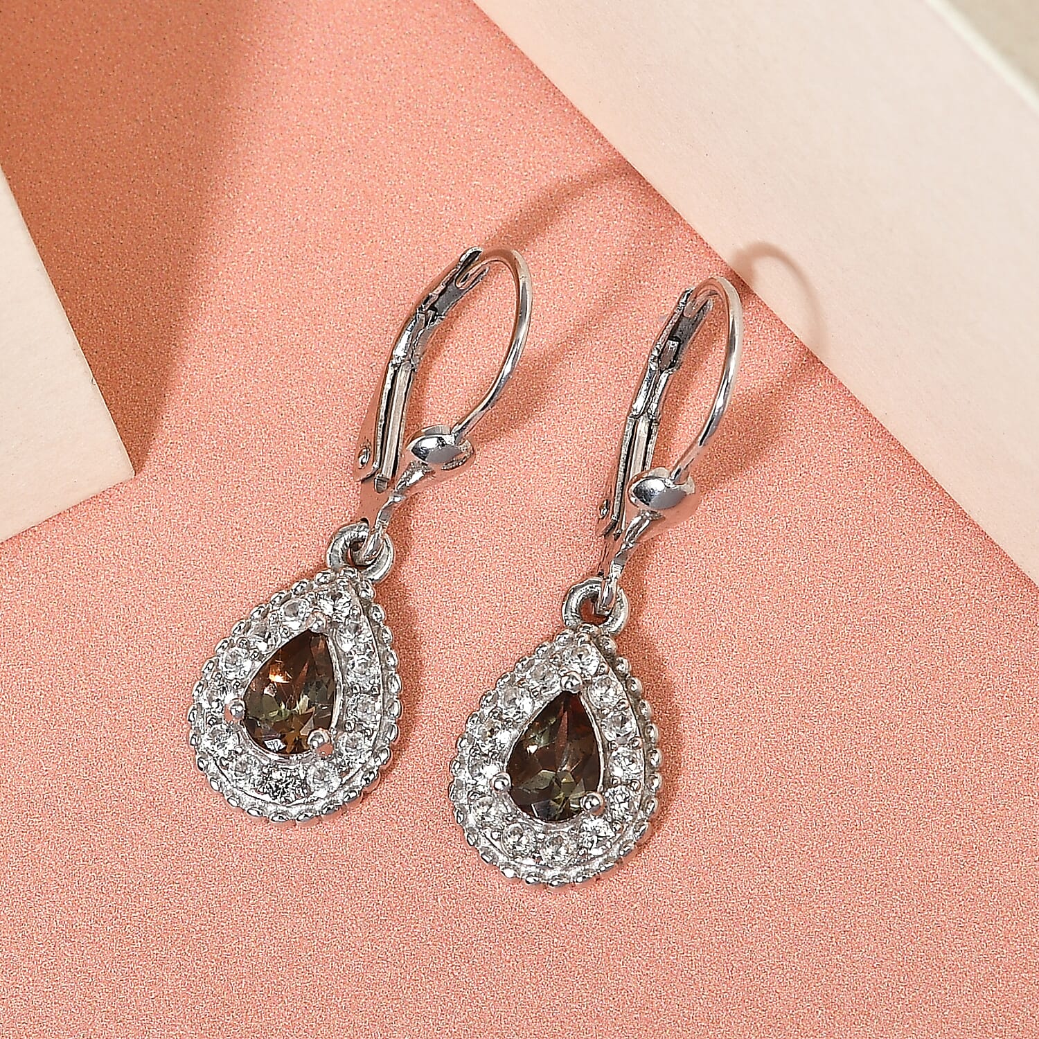 Jenipapo Andalusite and Natural White Zircon Lever Back Earrings in Platinum Over Sterling Silver 1.40 ctw