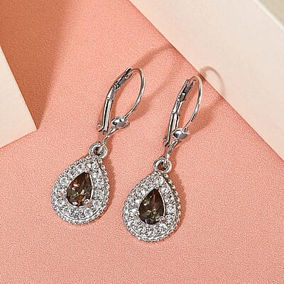Jenipapo Andalusite and Natural White Zircon Lever Back Earrings in Platinum Over Sterling Silver 1.40 ctw