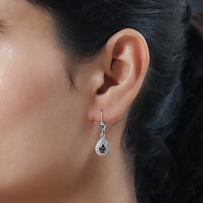 Jenipapo Andalusite and Natural White Zircon Lever Back Earrings in Platinum Over Sterling Silver 1.40 ctw