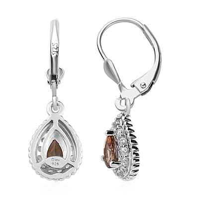 Jenipapo Andalusite and Natural White Zircon Lever Back Earrings in Platinum Over Sterling Silver 1.40 ctw
