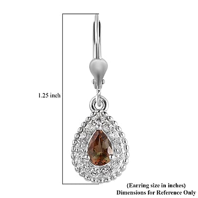 Jenipapo Andalusite and Natural White Zircon Lever Back Earrings in Platinum Over Sterling Silver 1.40 ctw