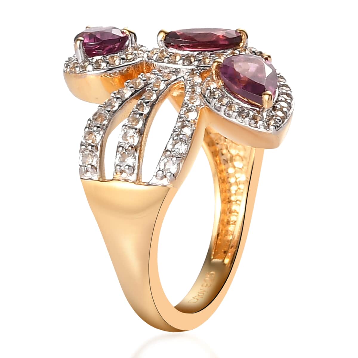Orissa Rose Garnet and White Topaz Multi Shank Ring in Vermeil Yellow Gold Over Sterling Silver (Size 6.0) 2.20 ctw image number 3