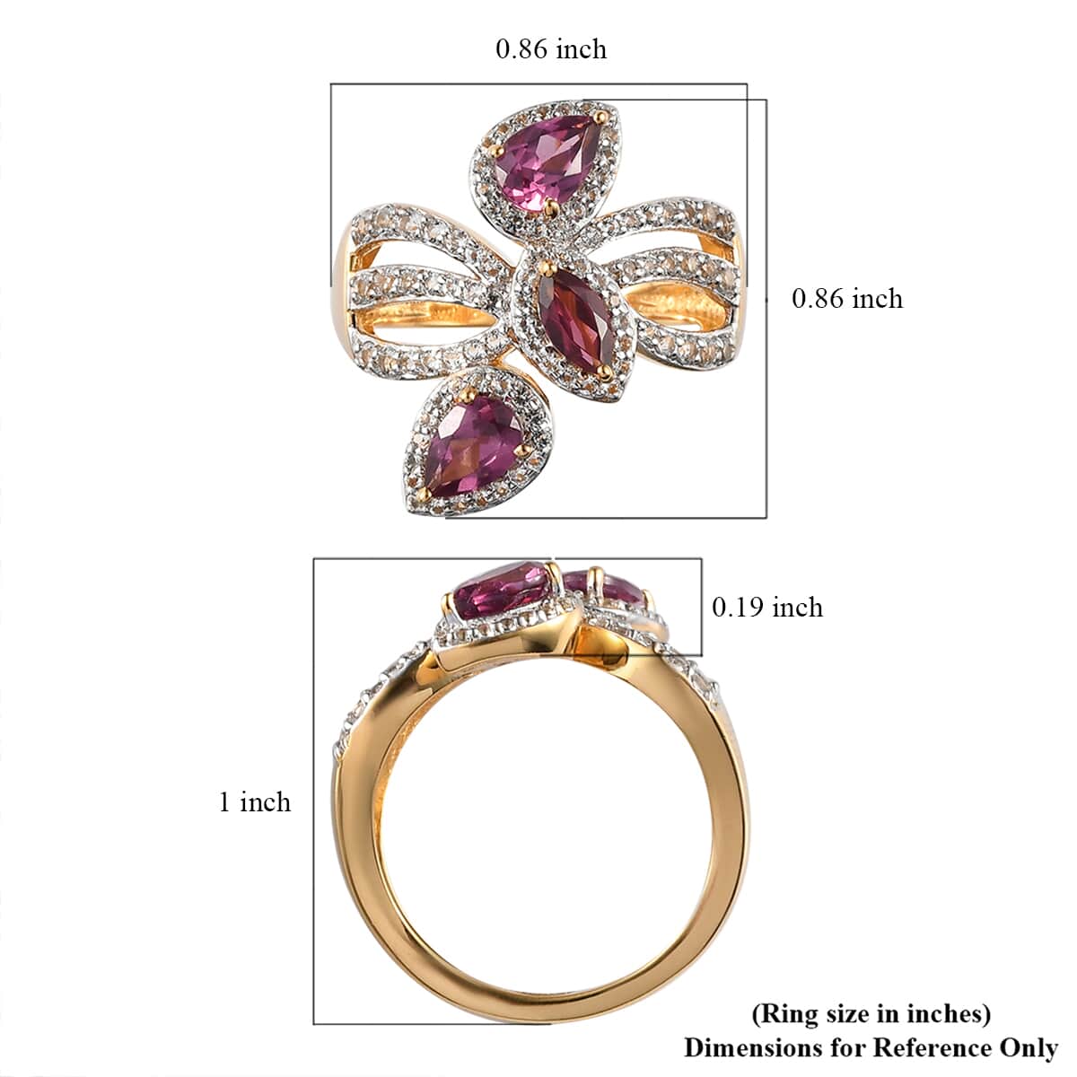 Orissa Rose Garnet and White Topaz Multi Shank Ring in Vermeil Yellow Gold Over Sterling Silver (Size 6.0) 2.20 ctw image number 5