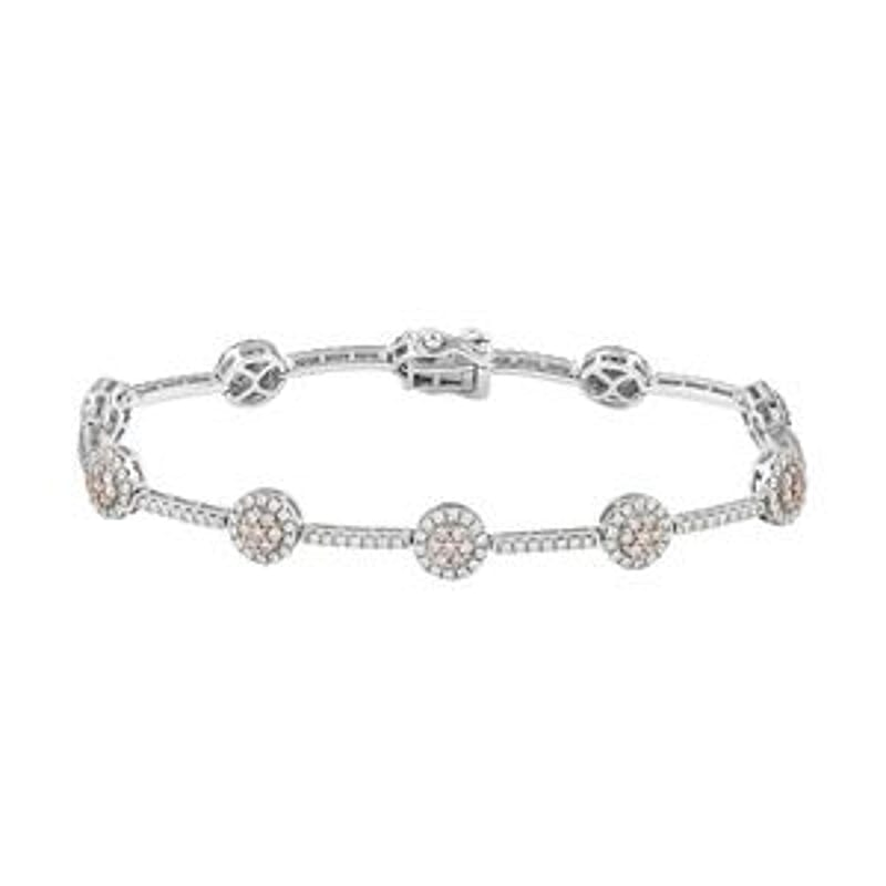 14K White Gold Natural Pink and White Diamond I1 Bracelet (7.00 In) 10 Grams 2.00 ctw