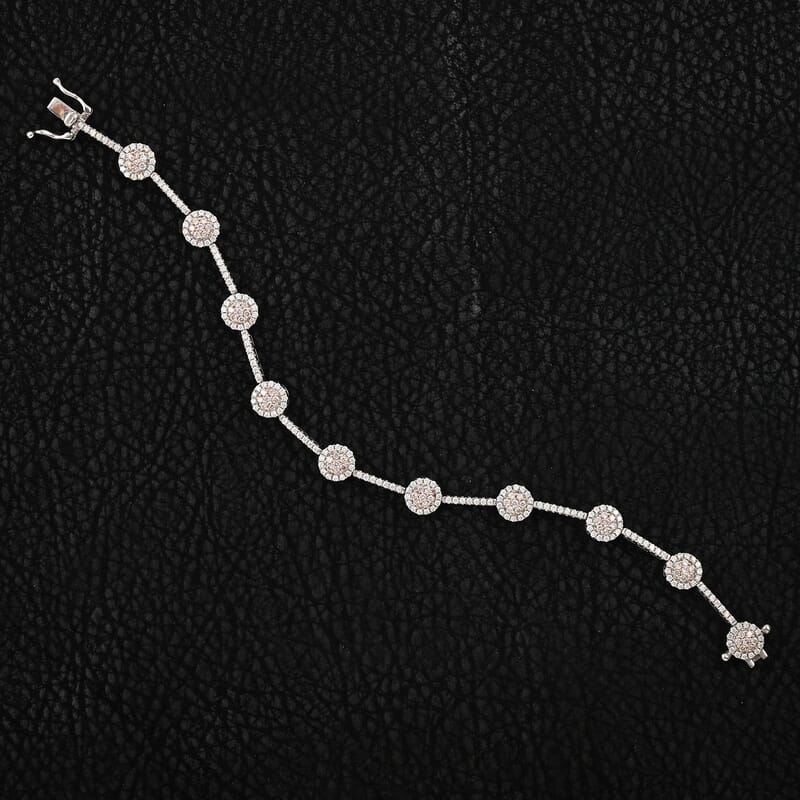 14K White Gold Natural Pink and White Diamond I1 Bracelet (7.00 In) 10 Grams 2.00 ctw