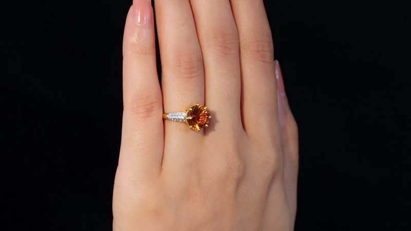 Concave Cut Brazilian Cherry Citrine and Natural White Zircon Ring in Vermeil Yellow Gold Over Sterling Silver 3.70 ctw