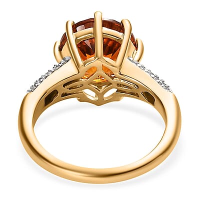 Concave Cut Brazilian Cherry Citrine and Natural White Zircon 3.60 ctw Ring in Vermeil Yellow Gold Over Sterling Silver (Size 10.0)