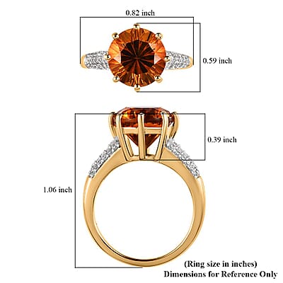 Concave Cut Brazilian Cherry Citrine and Natural White Zircon 3.60 ctw Ring in Vermeil Yellow Gold Over Sterling Silver (Size 10.0)