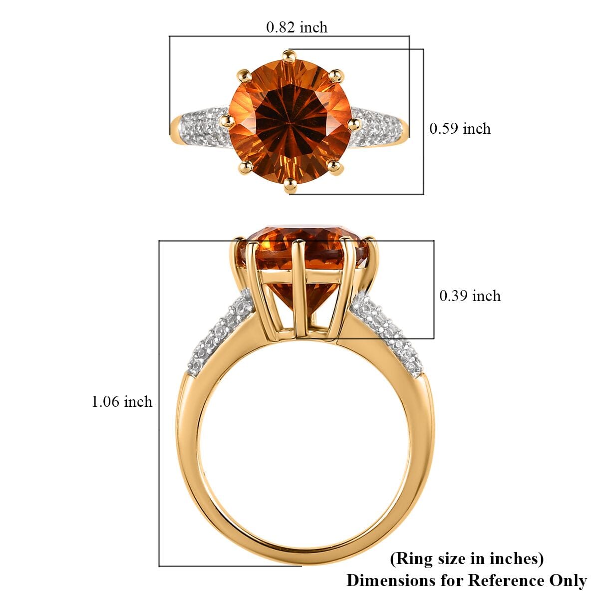 Concave Cut Brazilian Cherry Citrine and Natural White Zircon Ring in Vermeil Yellow Gold Over Sterling Silver (Size 6.0) 3.60 ctw image number 5