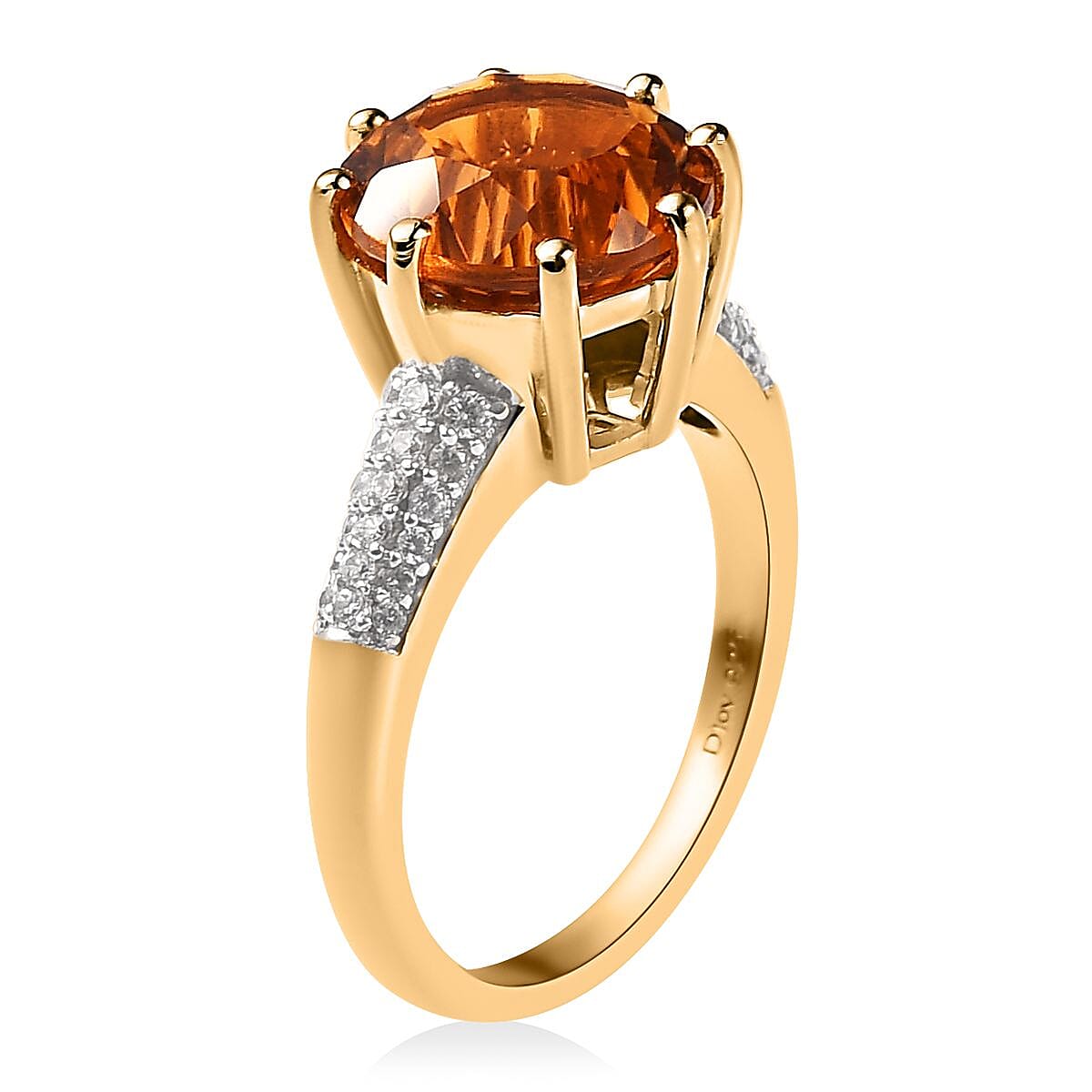 Concave Cut Brazilian Cherry Citrine and White Zircon Ring in Vermeil Yellow Gold Over Sterling Silver (Size 7.0) 3.60 ctw image number 3