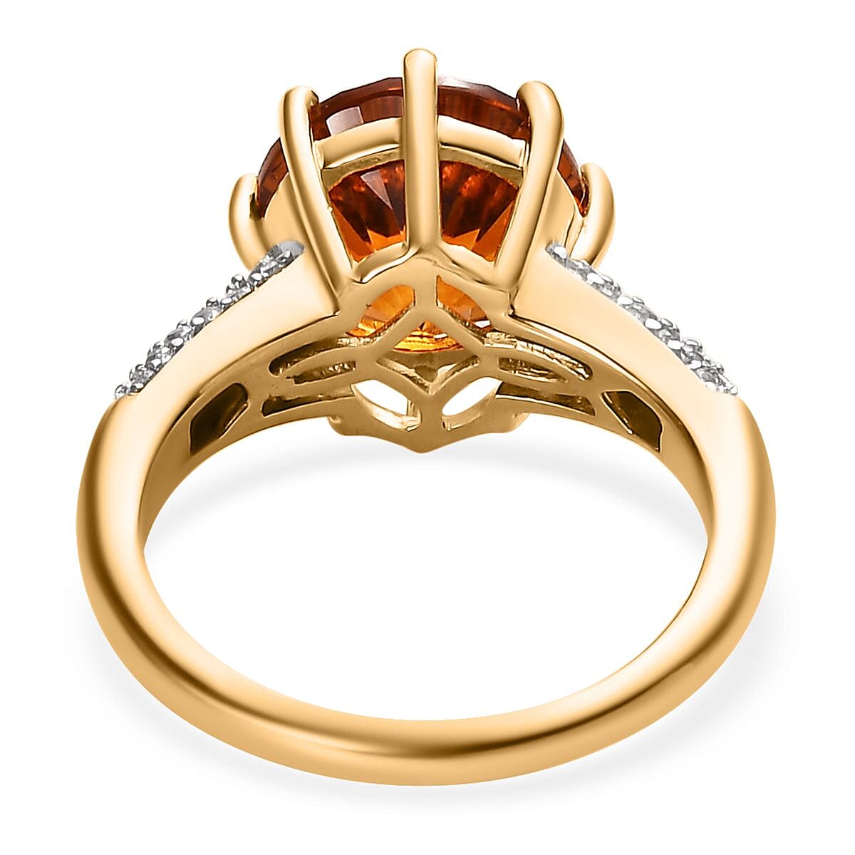 Concave Cut Brazilian Cherry Citrine and White Zircon Ring in Vermeil Yellow Gold Over Sterling Silver (Size 7.0) 3.60 ctw image number 4