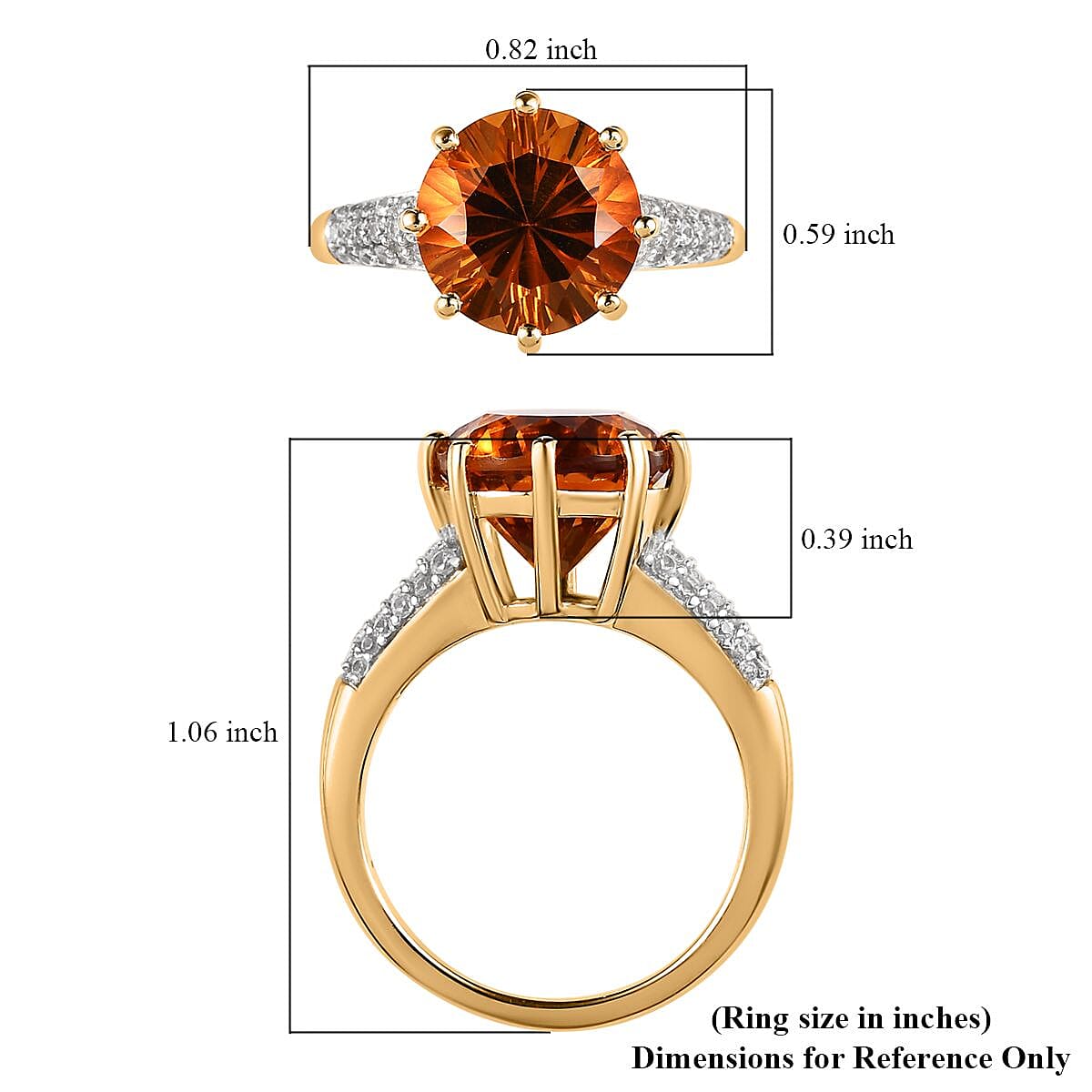 Concave Cut Brazilian Cherry Citrine and White Zircon Ring in Vermeil Yellow Gold Over Sterling Silver (Size 7.0) 3.60 ctw image number 5