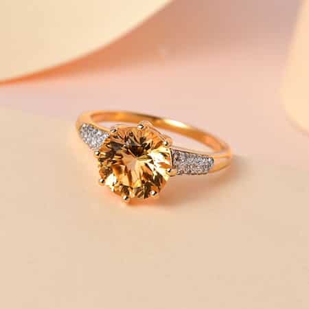 Concave Cut Brazilian Cherry Citrine and Natural White Zircon Ring in Vermeil Yellow Gold Over Sterling Silver (Size 9.0) 3.60 ctw image number 1