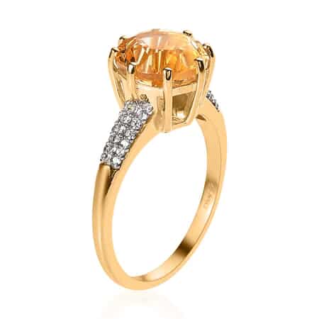Concave Cut Brazilian Cherry Citrine and Natural White Zircon Ring in Vermeil Yellow Gold Over Sterling Silver (Size 9.0) 3.60 ctw image number 3