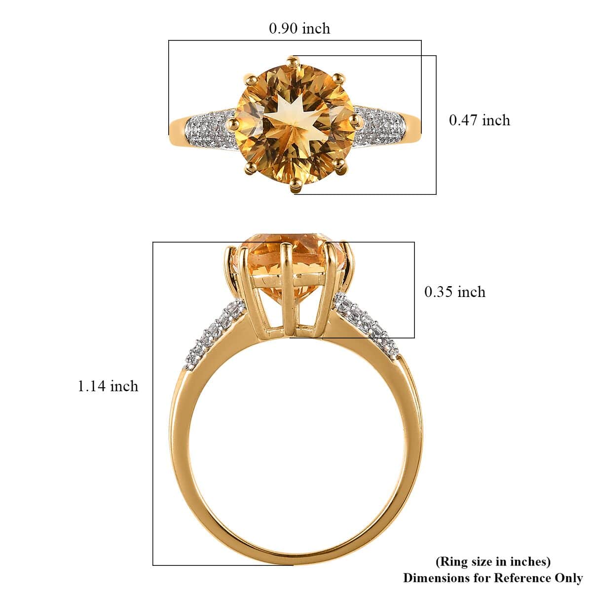 Concave Cut Brazilian Cherry Citrine and Natural White Zircon Ring in Vermeil Yellow Gold Over Sterling Silver (Size 9.0) 3.60 ctw image number 5