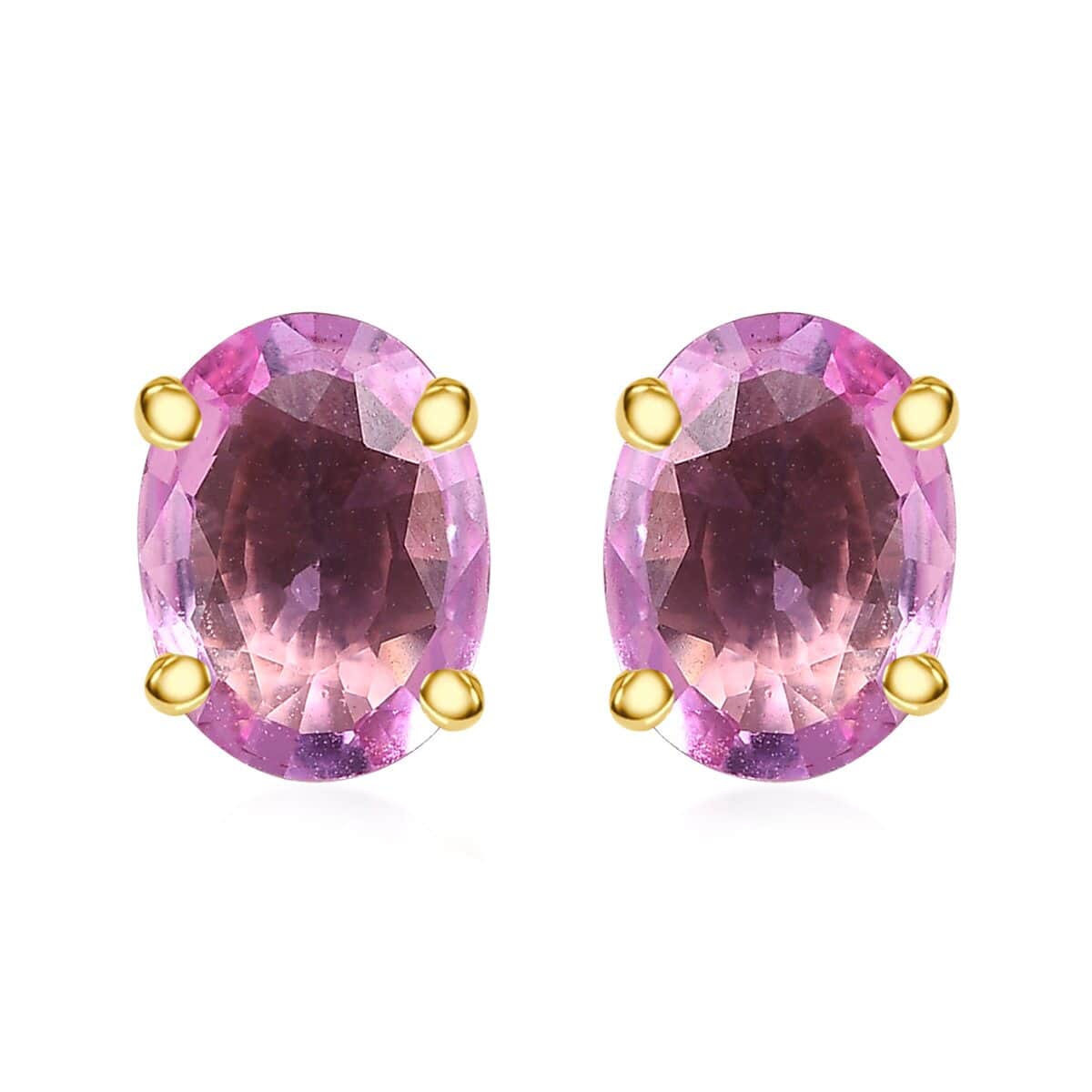 Luxoro 10K Yellow Gold AAA Madagascar Pink Sapphire Solitaire Stud Earrings 2.25 ctw image number 0