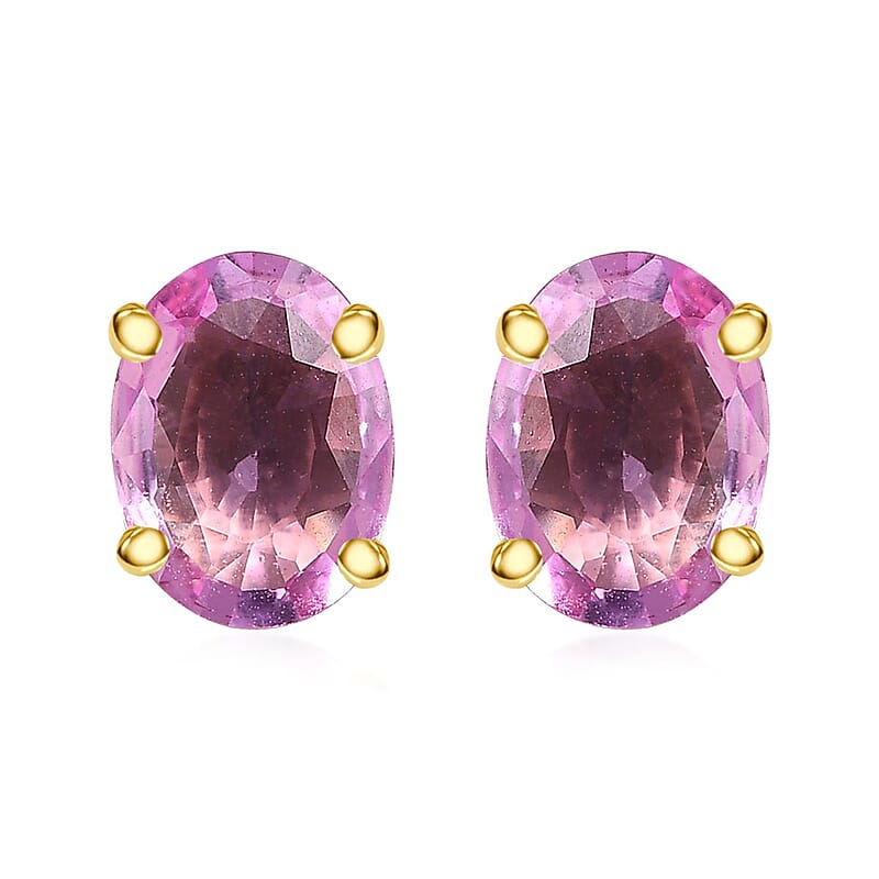 Luxoro 10K Yellow Gold AAA Madagascar Pink Sapphire Solitaire Stud Earrings 2.25 ctw