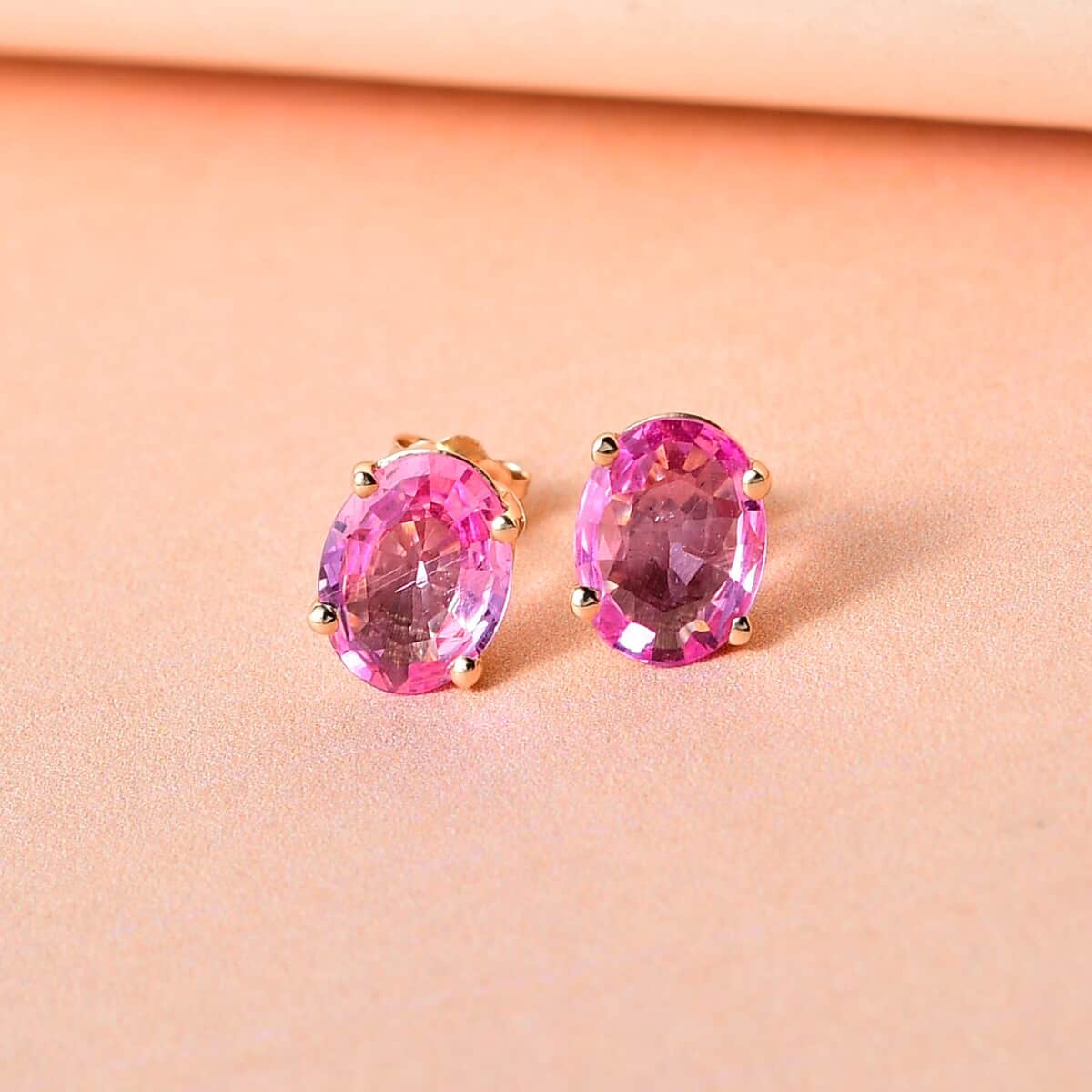 Luxoro 10K Yellow Gold AAA Madagascar Pink Sapphire Solitaire Stud Earrings 2.25 ctw image number 1