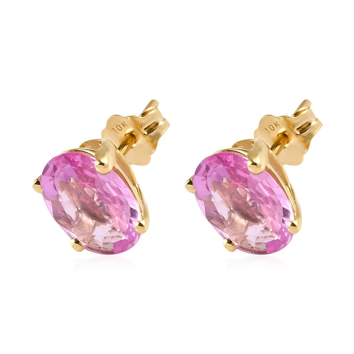 Luxoro 10K Yellow Gold AAA Madagascar Pink Sapphire Solitaire Stud Earrings 2.25 ctw image number 3