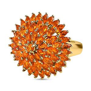 Fire Opal 3.48 ctw Cluster Ring in Vermeil Yellow Gold Over Sterling Silver (Size 11.5)