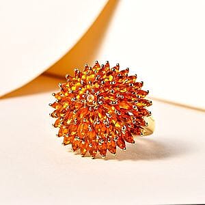 Fire Opal 3.48 ctw Cluster Ring in Vermeil Yellow Gold Over Sterling Silver (Size 11.5)