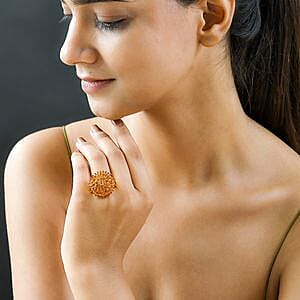 Fire Opal 3.48 ctw Cluster Ring in Vermeil Yellow Gold Over Sterling Silver (Size 11.5)