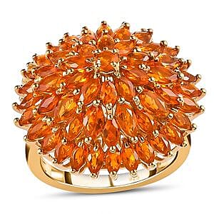 Fire Opal 3.48 ctw Cluster Ring in Vermeil Yellow Gold Over Sterling Silver (Size 11.5)