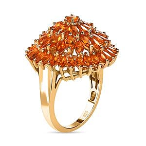 Fire Opal 3.48 ctw Cluster Ring in Vermeil Yellow Gold Over Sterling Silver (Size 11.5)
