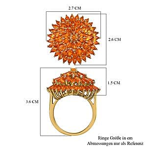 Fire Opal 3.48 ctw Cluster Ring in Vermeil Yellow Gold Over Sterling Silver (Size 11.5)