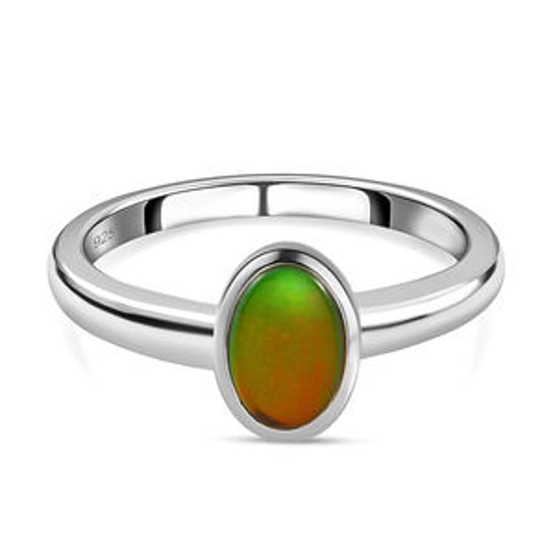 Ammolite 0.49 ctw Fancy Ring in Platinum Over Sterling Silver (Size 11.5)