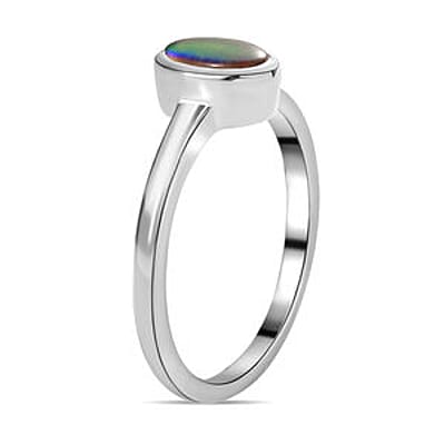 Ammolite 0.49 ctw Fancy Ring in Platinum Over Sterling Silver (Size 11.5)