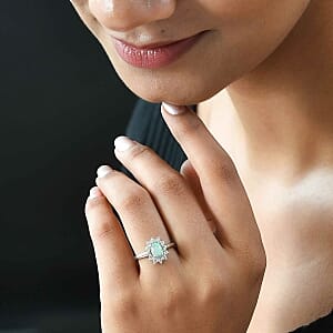 Ethiopian Welo Opal and White Zircon 1.15 ctw Ring in Platinum Over Sterling Silver (Size 8)