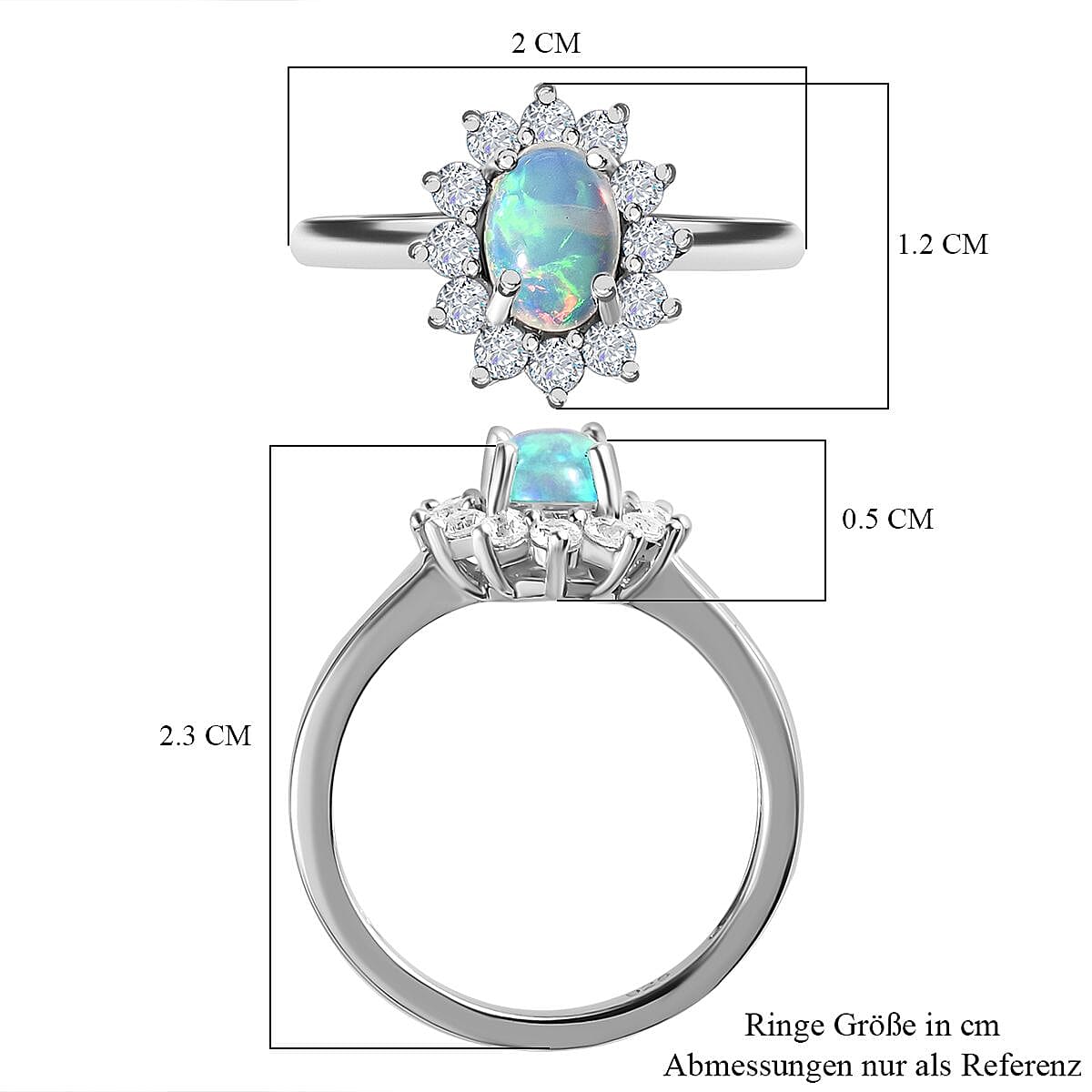 Ethiopian Welo Opal and White Zircon 1.15 ctw Ring in Platinum Over Sterling Silver (Size 8)