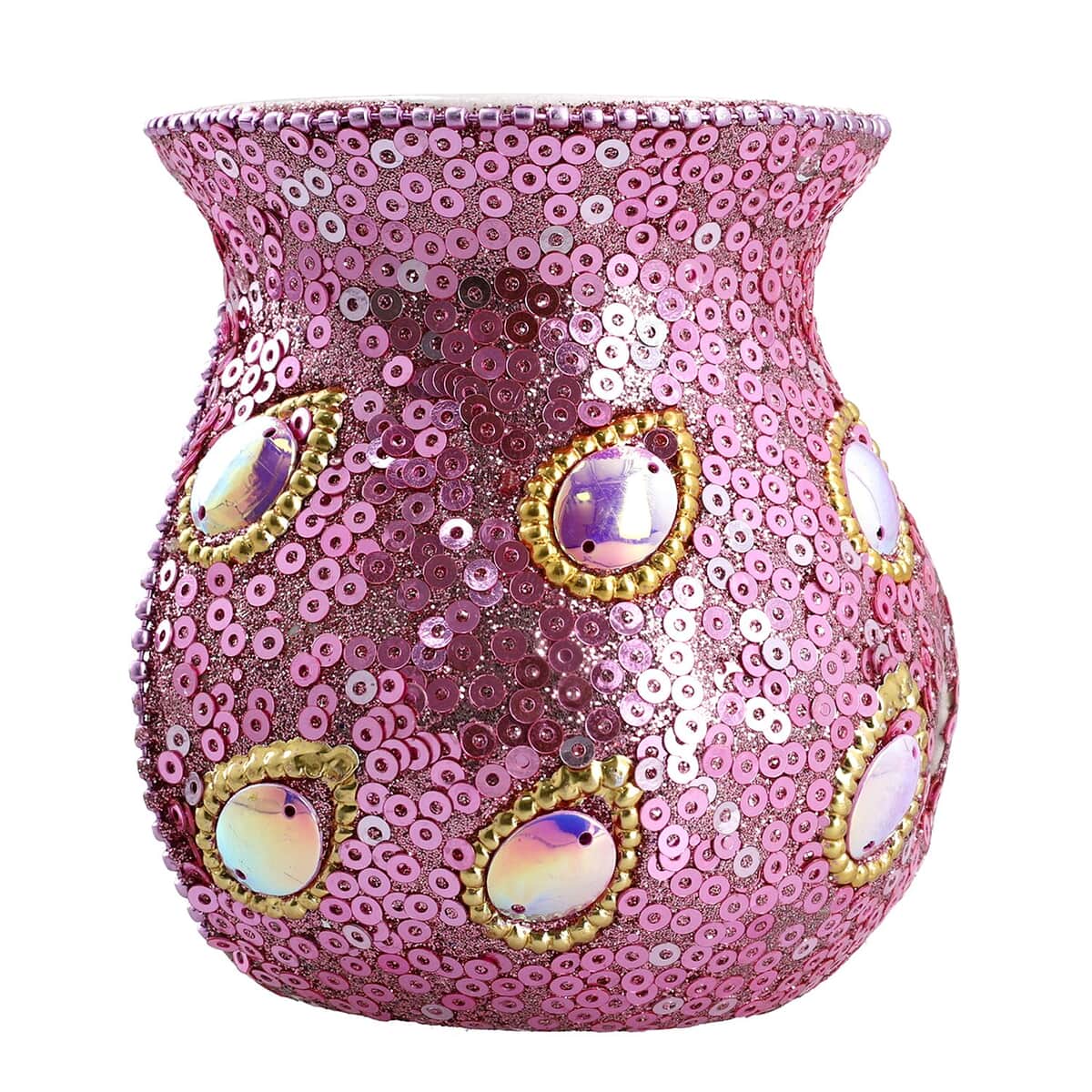 "Peacock Print Ceramic Wax Tart Burner Set  Fragrance: Frosted Vanilla Color: Pink Size: 3X3X7 Inches" image number 3