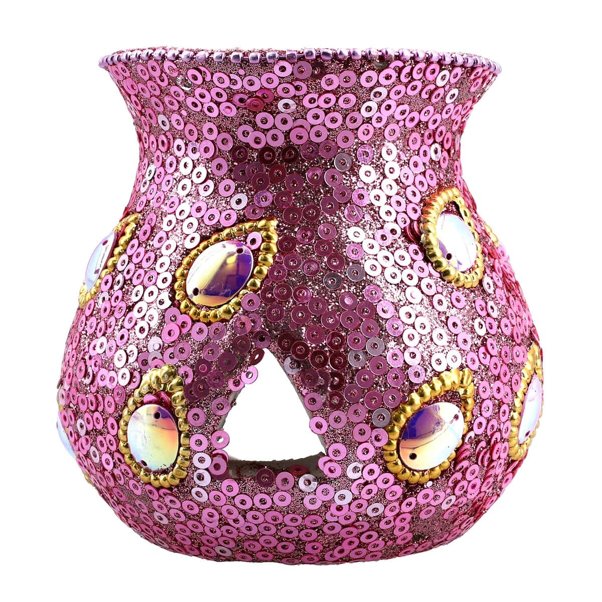 "Peacock Print Ceramic Wax Tart Burner Set  Fragrance: Frosted Vanilla Color: Pink Size: 3X3X7 Inches" image number 4